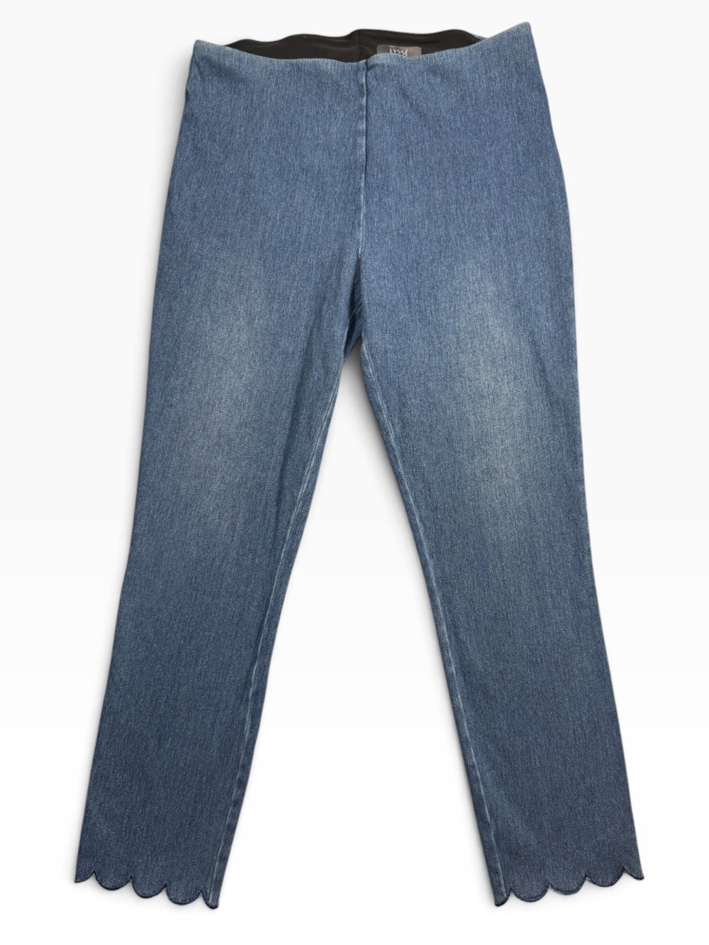 Lysse Large Light Blue Scallop-Hem Straight Leg Cropped Pull on Stretch Jeans